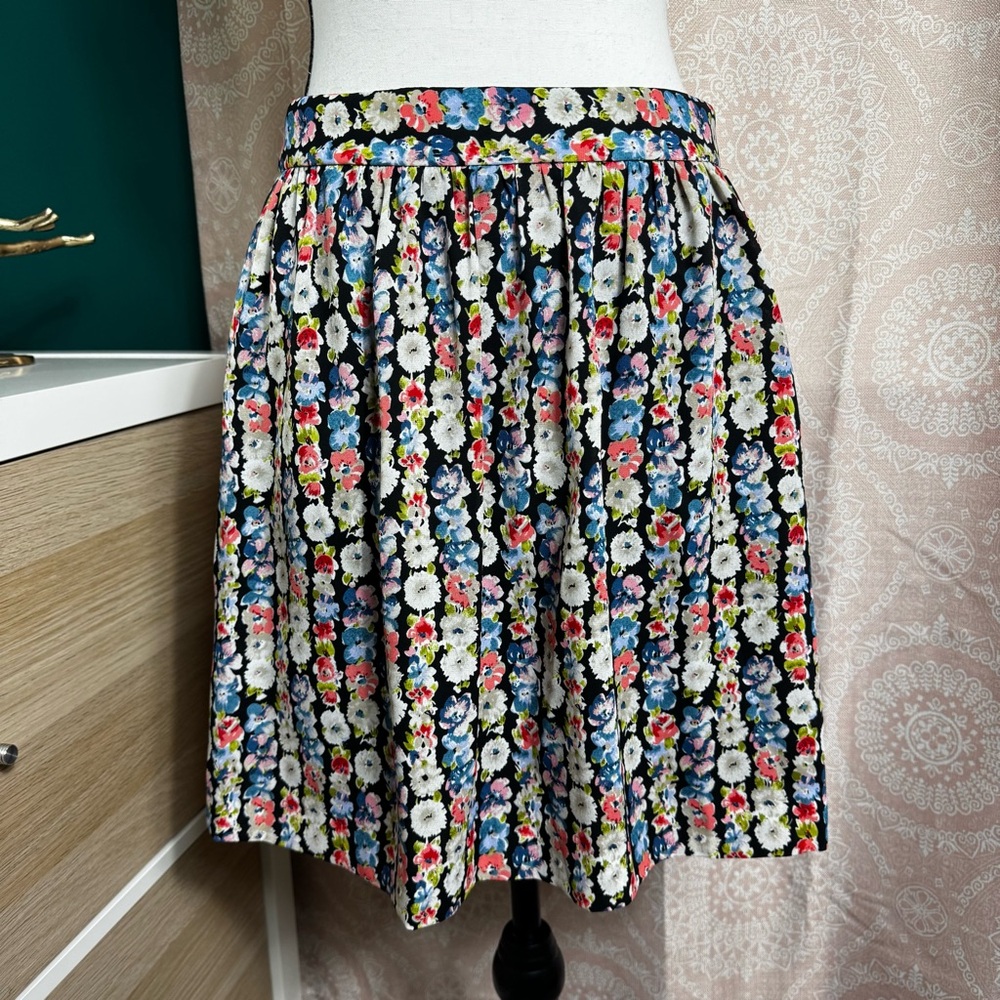 J. Crew Mercantile Floral Striped Pleated Chiffon A-Line Skirt Size 2